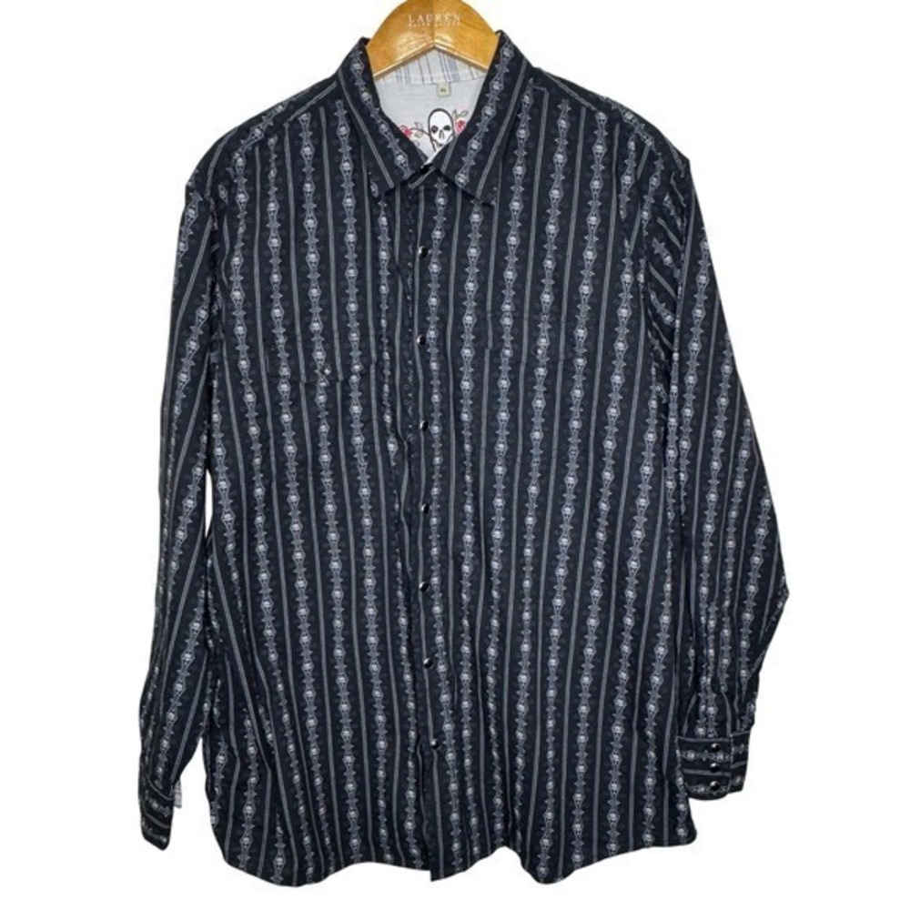 Scully Black Pearl Snap Skull Pattern Western Shirt Men's‎ XL